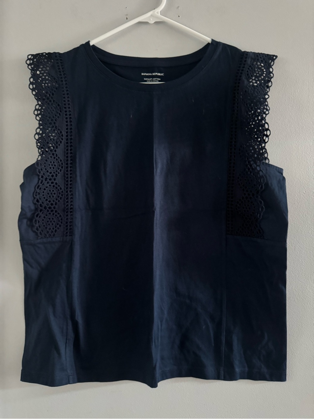 Banana Republic Medium Supina Cotton Navy Lace Sleeve Top